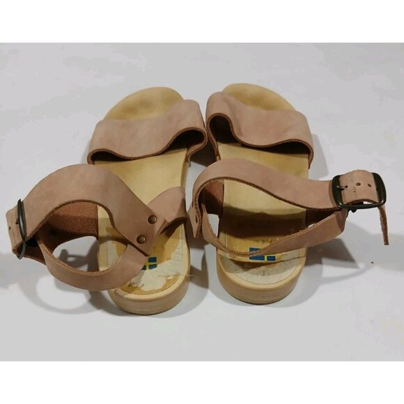 Sven 2 Strap Open Toe Low Clogs Sandals Size 41 10.5-11 Nu Buc Tan Flat Buckle - Picture 5 of 12